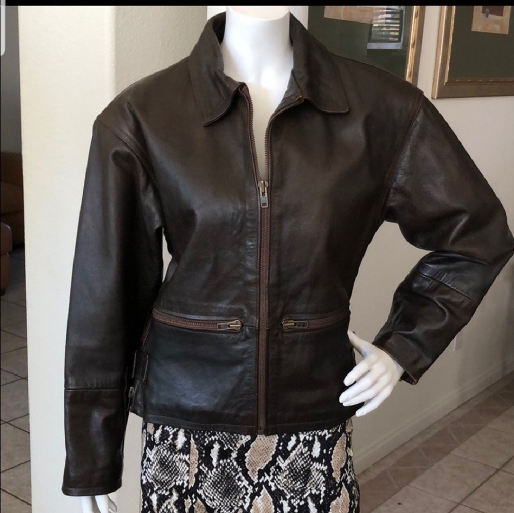Vintage Italian Brown Leather Jacket (L)